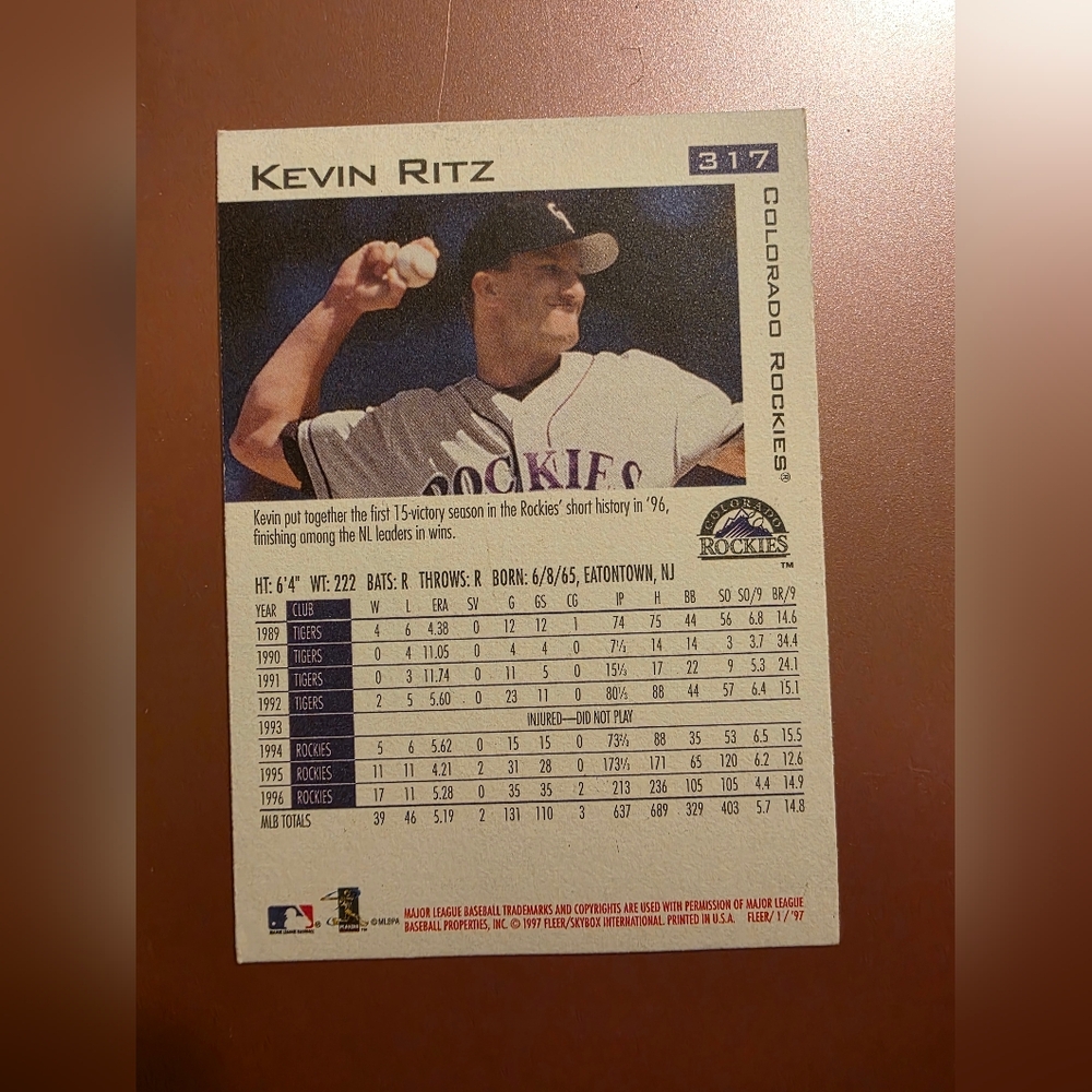 Kevin Ritz Baseball Card - Picture 2 of 2